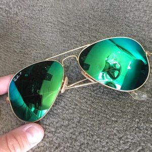 Polarized Ray Ban Green Mirrored Aviators 58MM